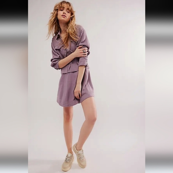 Free People Maxwell Linen Blend Mini Dress in Quail Size Medium NWOT $148 - Picture 3 of 12